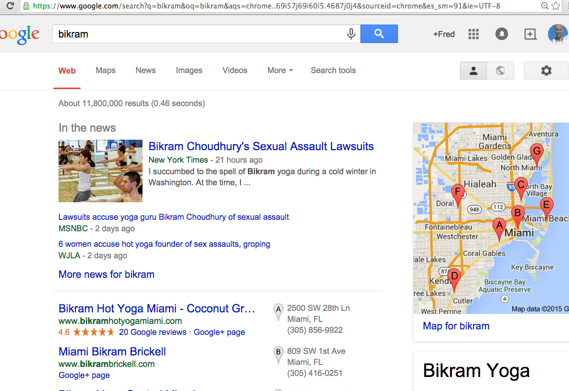 Bikram Search on Google